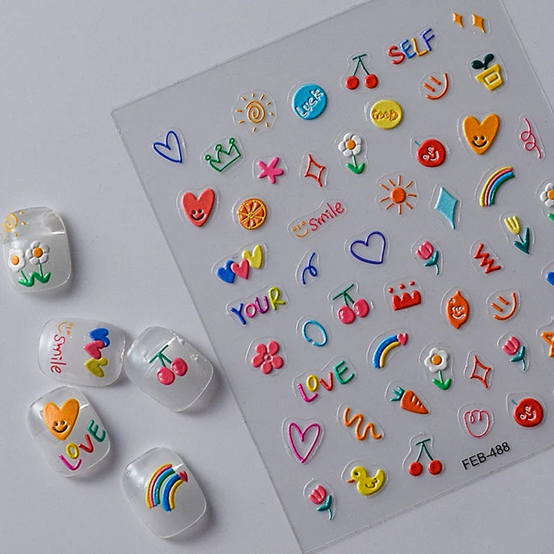 Jelly Tulip Heart Nail Art Stickers 5D Embossed Relief Decals (Online Order Only)