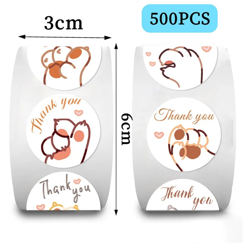 500PCS Cute Cat Claws Paper Labels Thank You Sticker Sealing DIY Decoration Scrapbooking Stationery Hand Accounting Supplies (ONLINE ORDER ONLY)