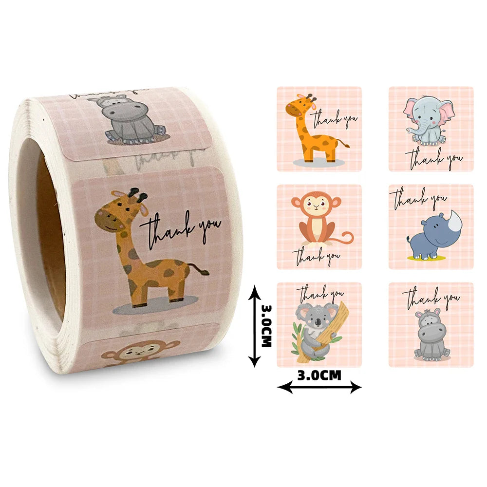 50-300pcs Cartoon Thank You Stickers Animal Adhesive Seal Labels for Business Cards Handmade Gift Decoration Labels Kids Rewards (Online Order Only)