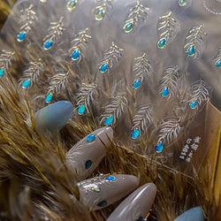 Charming Blue Sparrow Feather Rhinestone Wings Peacock Sparrow Dreamy Jelly Stars Self Adhesive Nail Art Stickers Manicure Decal (ONLINE ORDER ONLY)