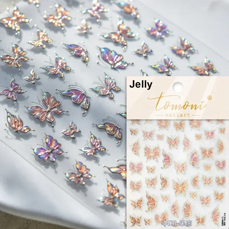 Dreamy Charming Shiny Beautiful Black White Butterfly Flower Love Heart Bowknot 5D Self Adhesive Nail Art Sticker Manicure Decal (ONLINE ORDER ONLY)