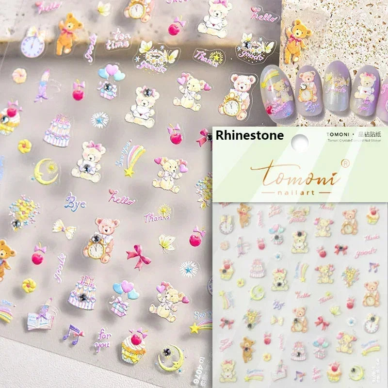 Cute Bowknot Dog Puppy Bear Strawberry Cake Fruit Juice Coffee Desserts Corgi Cherry Adhesive Nail Art Stickers Manicure Decals (ONLINE ORDER ONLY)
