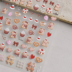 Bowknot Dog puppy Christmas Hat Strawberry Cake Food Coffee Cherry Love Heart Adhesive Nail Art Sticker Reliefs Manicure Decals (Online Order Only)
