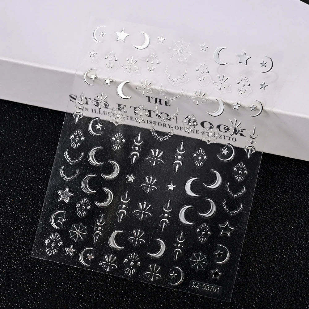 1pc 3D Gradient French Nail Stickers with Crown & Tassel Design Gold Silver Lines Self-Adhesive Nail Art Waterfall Manicure Foil (Online Order Only)