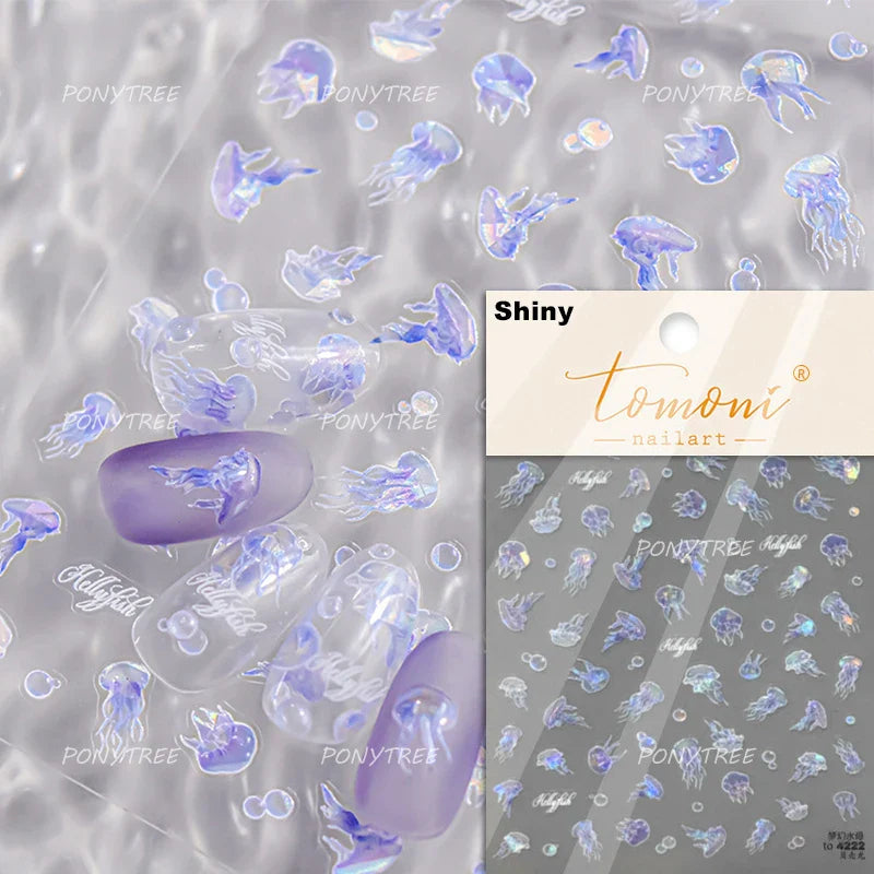Infauna Jellyfish Conch Shell Starfish Octopus Coral Polypite Wishing Bottle Sea Self Adhesive Nail Art Stickers Manicure Decals (ONLINE ORDER ONLY)