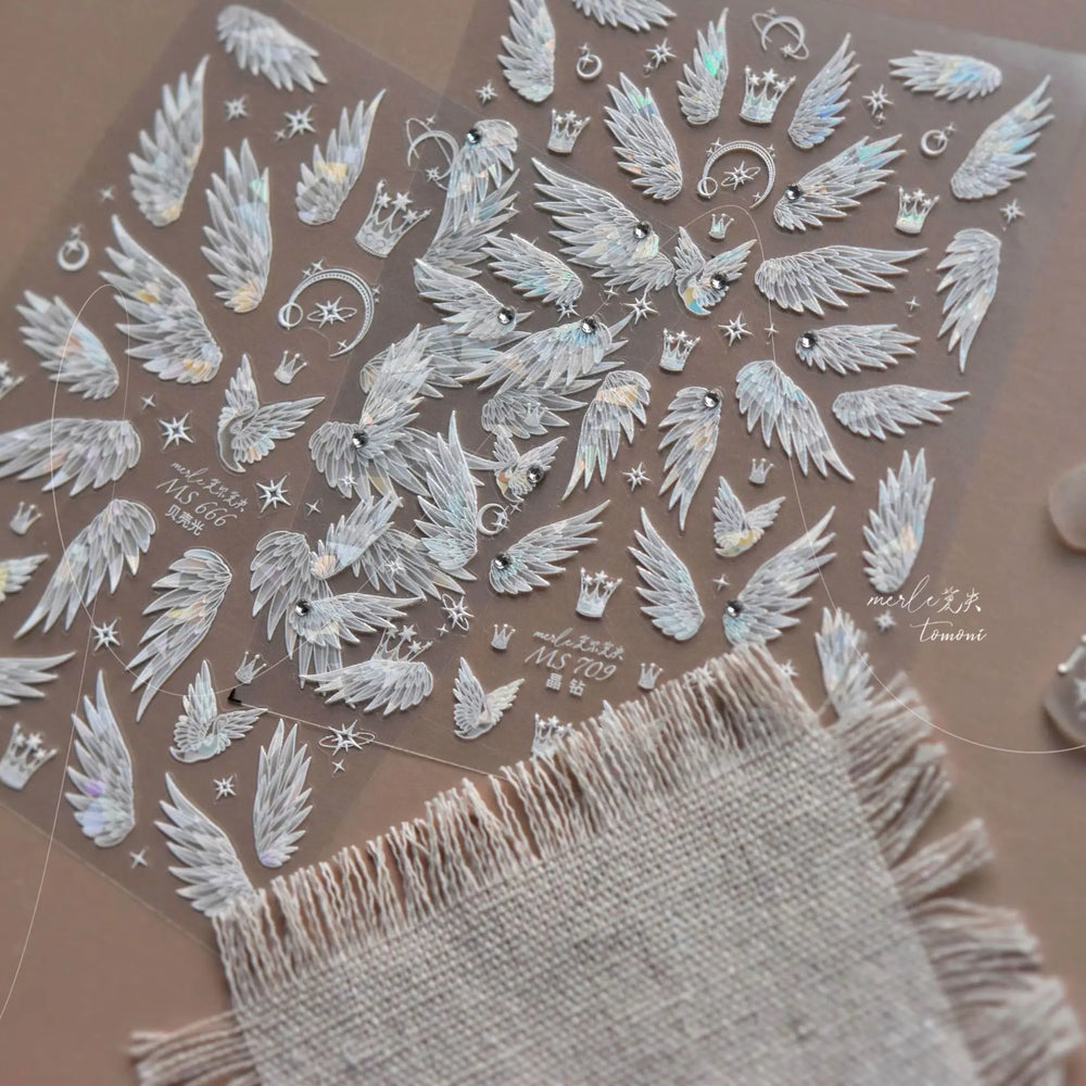 Charming White Shiny Pearl Rhinestone Wings Feathers Crown Moon Stars 3D Self Adhesive Nail Art Sticker Manicure Decal Wholesale (ONLINE ORDER ONLY)