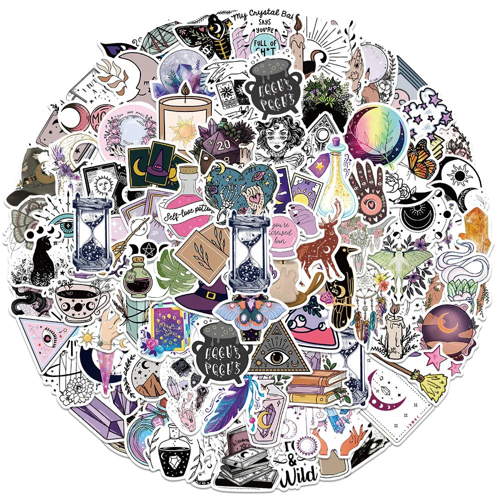 10/30/50/100pcs Boho Witchy Apothecary Stickers Witch Tarot Goth Decals Laptop Luggage Phone Waterproof Toy Sticker for Kid Girl (ONLINE ORDER ONLY)