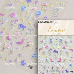 Hot Stamping Laser Shell Conch Starfish Pearl Whale Coral Dolphin Summer Beach Sea Wave Jellyfish Bubble Nail Art Stickers Decal (ONLINE ORDER ONLY)