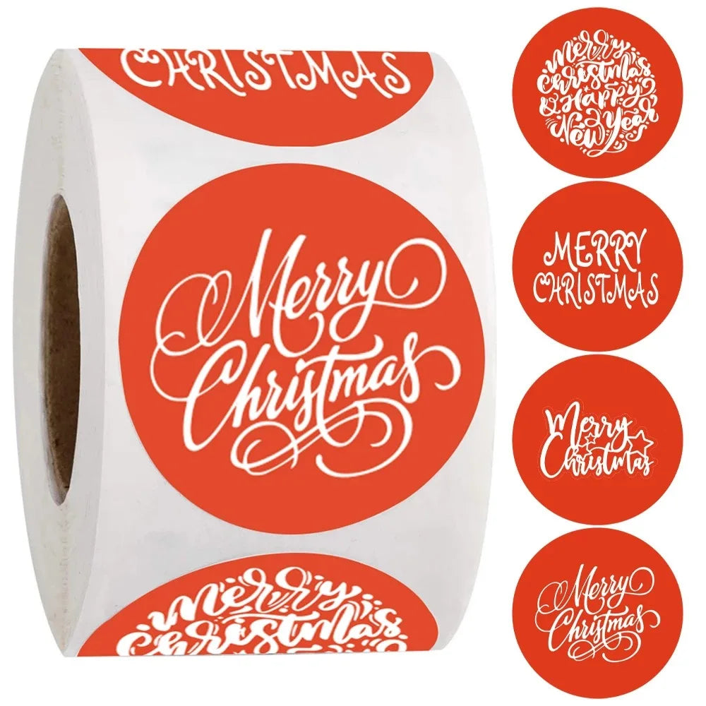100-500Pcs Kraft Paper Round Labels Christmas Gift Sticker Xmas Tree Candy Box New Year Packaging Bag Christmas Decorations (Online Order Only)