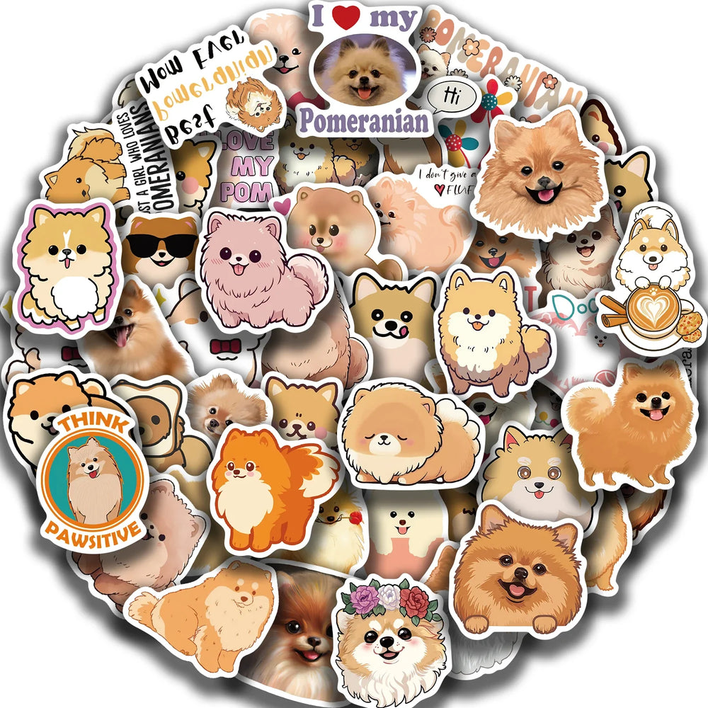 50PCS Cartoon Cute Pomeranian Stickers Dog Creative Personality Graffiti Waterproof Sticker For Suitcase Refrigerator Skateboard (ONLINE ORDER ONLY)
