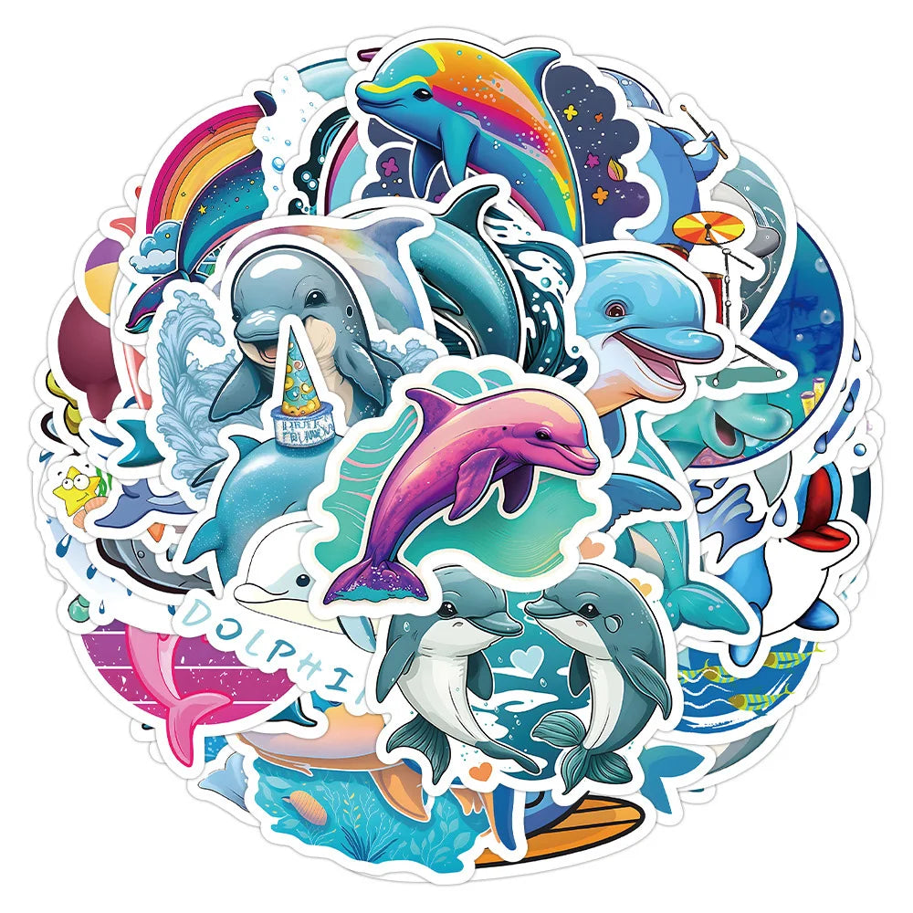 Cute Dolphin Cartoon Stickers for Phone, Laptop, Luggage, Skateboard - 10/30/53PCS (Online Order Only)
