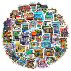10/30/50PCS Japanese Store Stickers Aesthetic Flower House Cartoon Decals DIY Scrapbooking Stationery Phone Guitar Toys Sticker (Online Order Only)