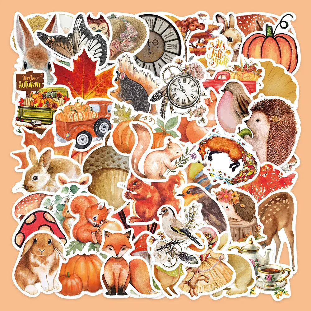 50Pcs Autumn Forest Cartoon Stickers for Helmet, Wall, DIY Decor (Online Order Only)