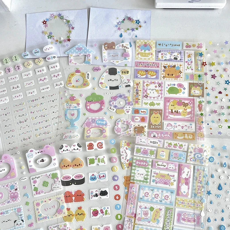 8pcs Set Korean Ins Cute Cartoon Cut Film Sticker for Phone Camera Luggage Journal Sticker Kawaii Decoration Sticker Gift (ONLINE ORDER ONLY)