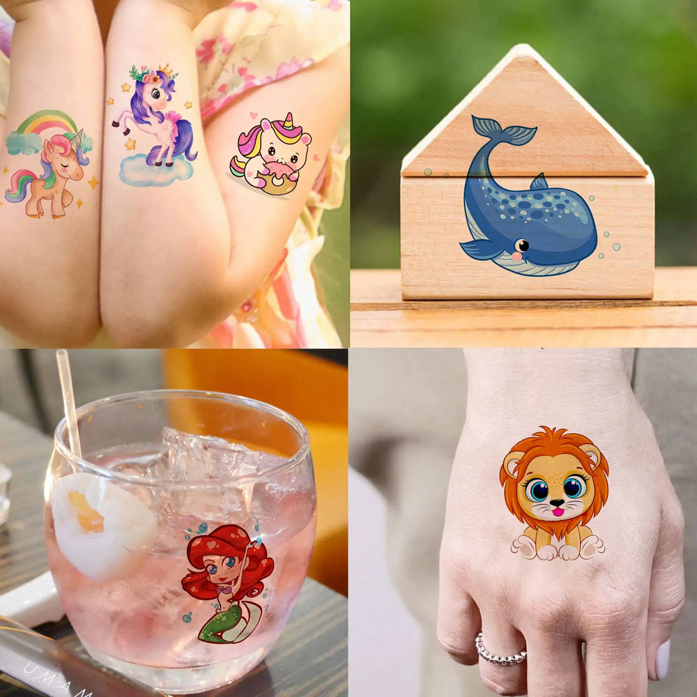 50 PCS Animals Temporary Tattoos For Women Girls Fake Butterfly Mermaid Unicorn Tattoo Sticker 3D Cartoon Body Art Tatoos Decor (ONLINE ORDER ONLY)