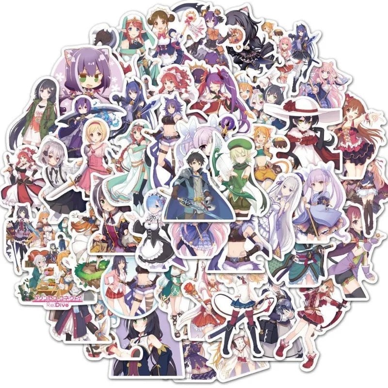 50pcs Princess Connect Re Stickers for Luggage, Water Cup, Phone, Laptop, Scooter, Refrigerator (Online Order Only)
