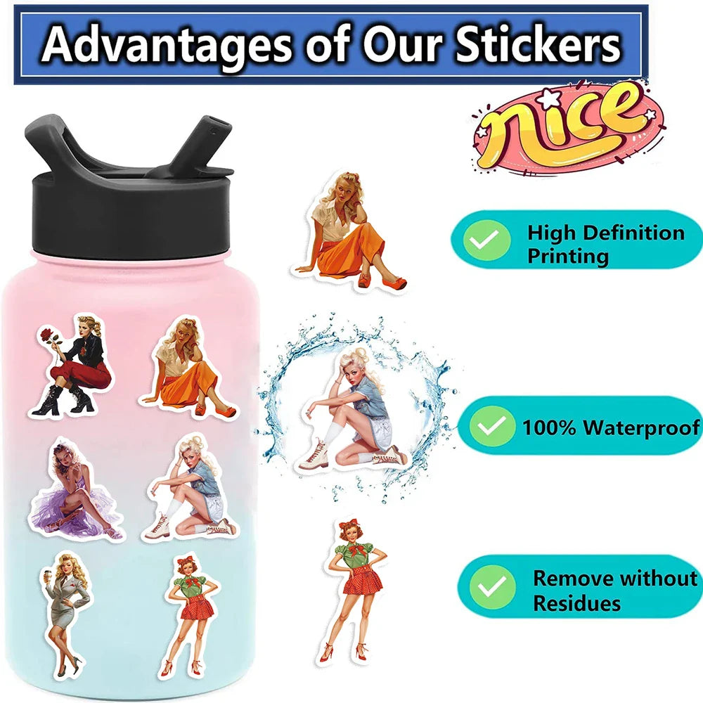 60pcs Retro Girl Sticker Collection Vintage Beauty Stickers Waterproof Vinyl Decals for Laptop Water Bottle Car Motorcycle﻿ (ONLINE ORDER ONLY)