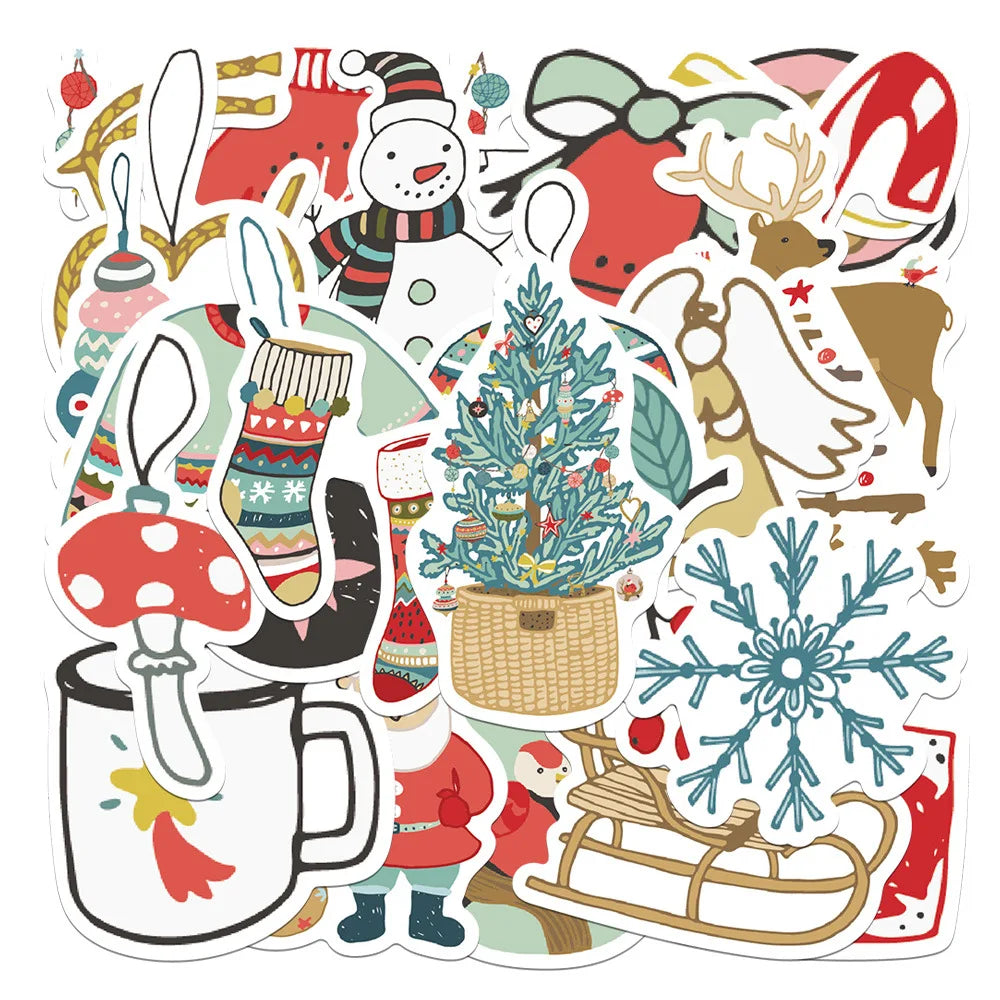 10/27PCS Cute Tree Santa Claus Stickers Merry Christmas Decoration Sticker Packs (Online Order Only)