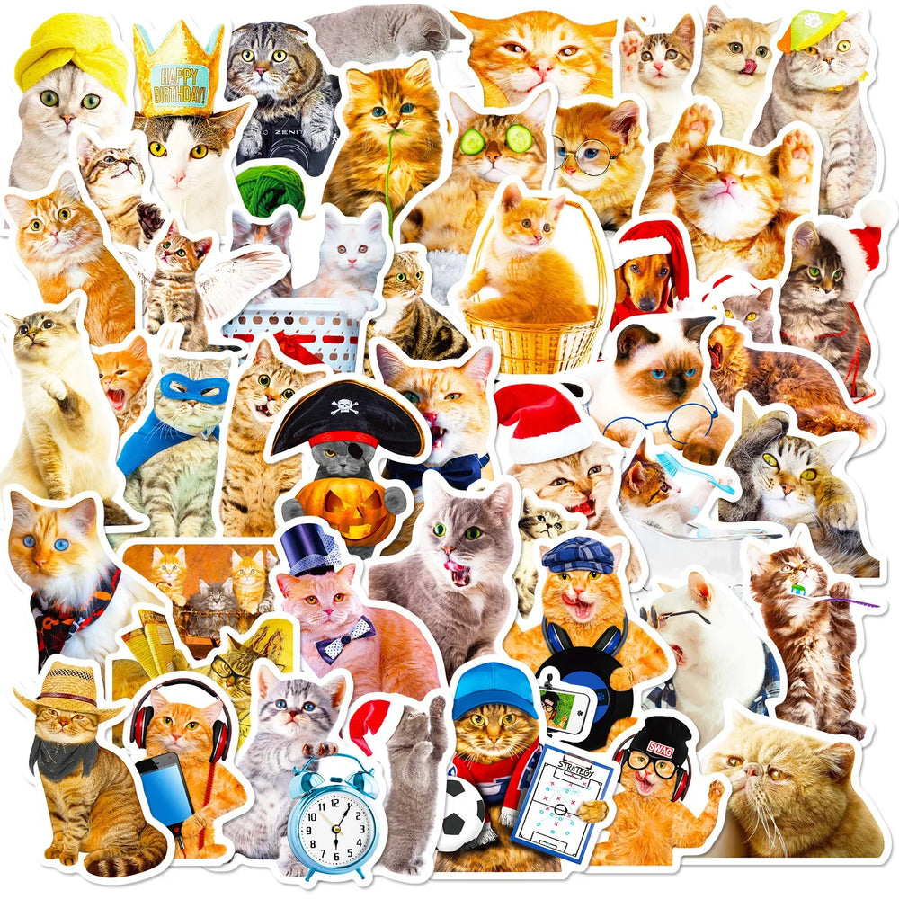 50Pcs Cute Cat Graffiti Stickers for Helmet, Wall, DIY Decoration (Online Order Only)