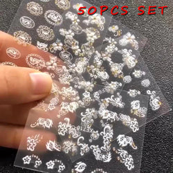 50 Sheets! 3D Flower Nail Art Stickers Decals NOT Repeat Black/White/Colorful Self Adhesive Nail Sticker Decals Random Pattern * (ONLINE ORDER ONLY)