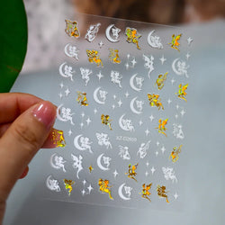 1PC Holographic Laser Heart Nail Stickers-3D Self-Adhesive Golden White Valentines Day Nail Decals For Women Nail Art Decoration (ONLINE ORDER ONLY)