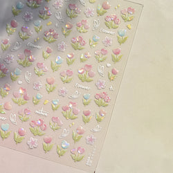 Cute  Pink Blue Nature Tulip Star Heart Butterfly Peach Blossom Jelly Embossed Relief Adhesive Nail Art Stickers Manicure Decals (ONLINE ORDER ONLY)