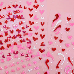 1Pc Red Pink White Heart Bow Nail Art Stickers with Glitter Sequins 5D Self Adhesive Nail Decorations Slider Decals DIY Manicure (ONLINE ORDER ONLY)