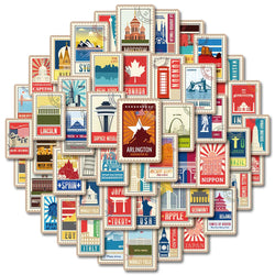 Retro Landmark Stickers 10/30/50pcs Waterproof Decal for Luggage, Laptop, Phone, Car, Bike, Skateboard (Online Order Only)