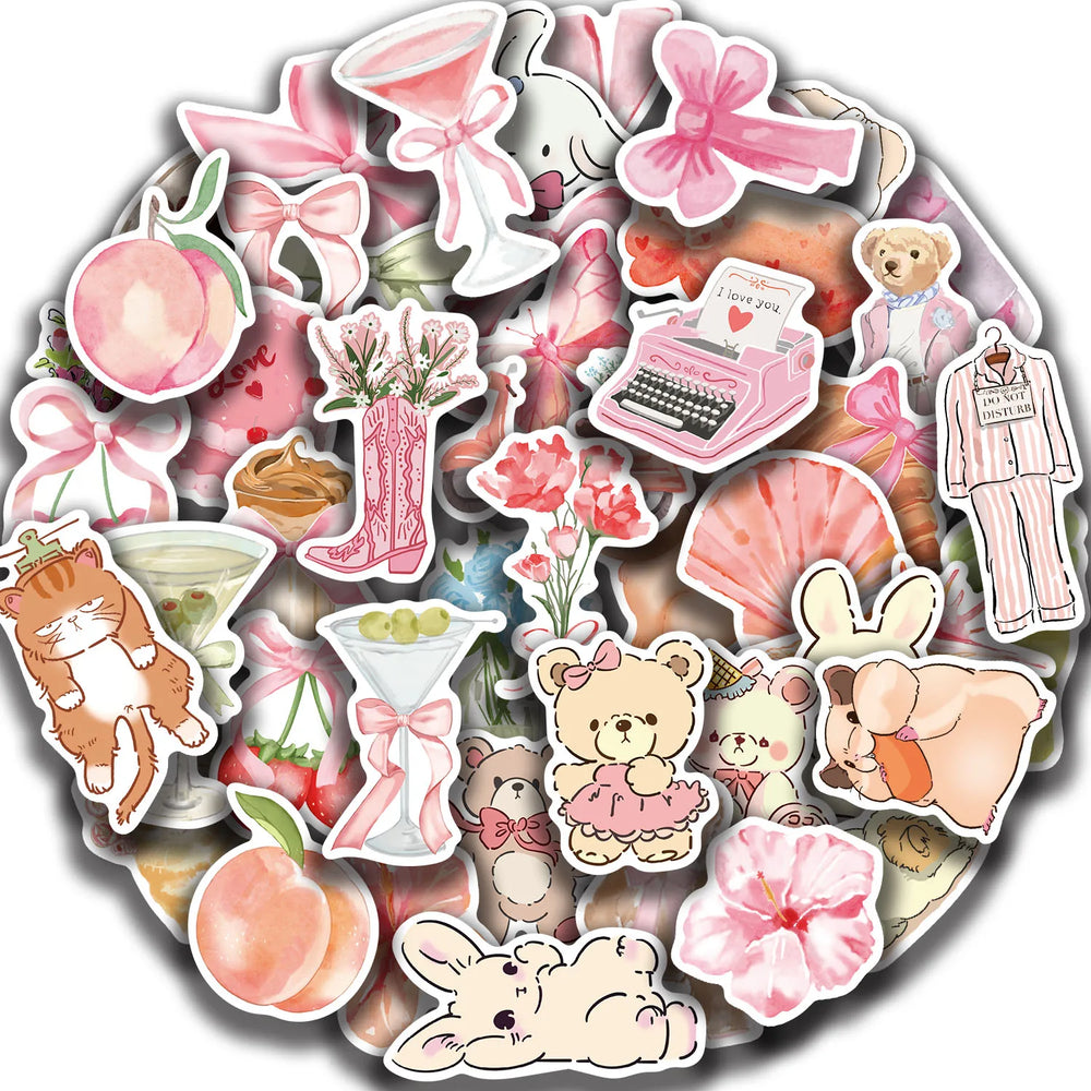50PCS Kawaii Pink Sticker Aesthetic PVC School Stationery Children's Sketchbook Diary Laptop Scrapbook Supplies for Kids (Online Order Only)
