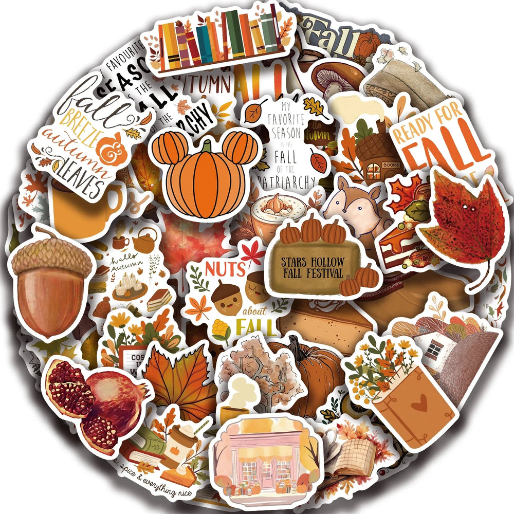 50pcs Dream Fall Maple Leaves Autumn Sticker Travel Suitcase Phone Laptop Luggage Classic Stickers Home Decor Diy Kids Girl Toys (ONLINE ORDER ONLY)