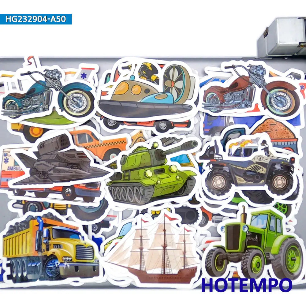 20/30/50Pieces Mixed Vehicles Ship Motorcycle Bus Truck Car Funny Stickers for Phone Scrapbook Diary Luggage Laptop Sticker Toys (Online Order Only)