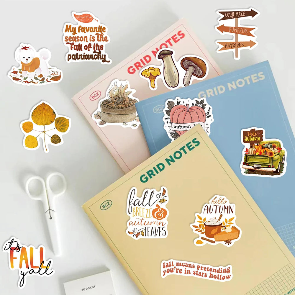 50pcs Dream Fall Maple Leaves Autumn Sticker Travel Suitcase Phone Laptop Luggage Classic Stickers Home Decor Diy Kids Girl Toys (Online Order Only)