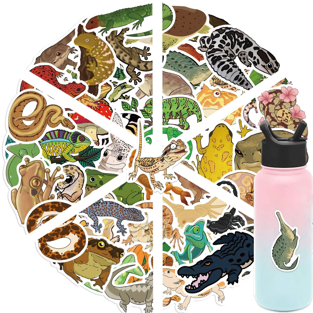 50pcs Funny Cartoon Reptile Stickers For Luggage Laptop Guitar Phone Skateboard Waterproof Graffiti Vinyl Bicycle Car Decals (ONLINE ORDER ONLY)