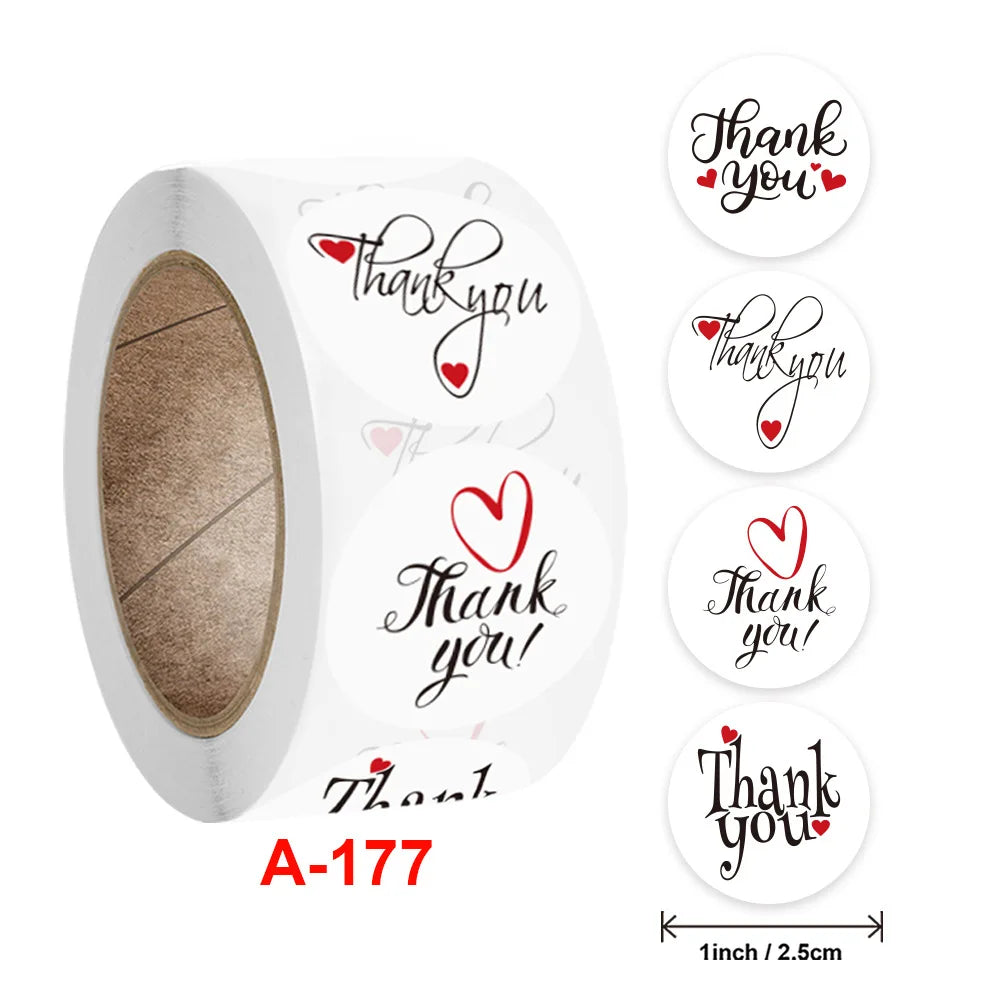 100-500PCS Heart Stickers Thank You Stickers for Business Merci Packaging Stickers Rolling Love for Packaging Decoration Label (ONLINE ORDER ONLY)