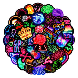 10/30/50PCS New Neon Stickers Cute Cartoon Mobile Phone Guitar Helmet Bottle Car Decal Graffiti Wallpaper Decoration Toy Gift (ONLINE ORDER ONLY)