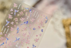Pink Peach Blossom Blue Magpie Butterfly Bird Wing Tree Branch Animals Plants Shiny 3D Adhesive Nail Art Stickers Manicure Decal (ONLINE ORDER ONLY)