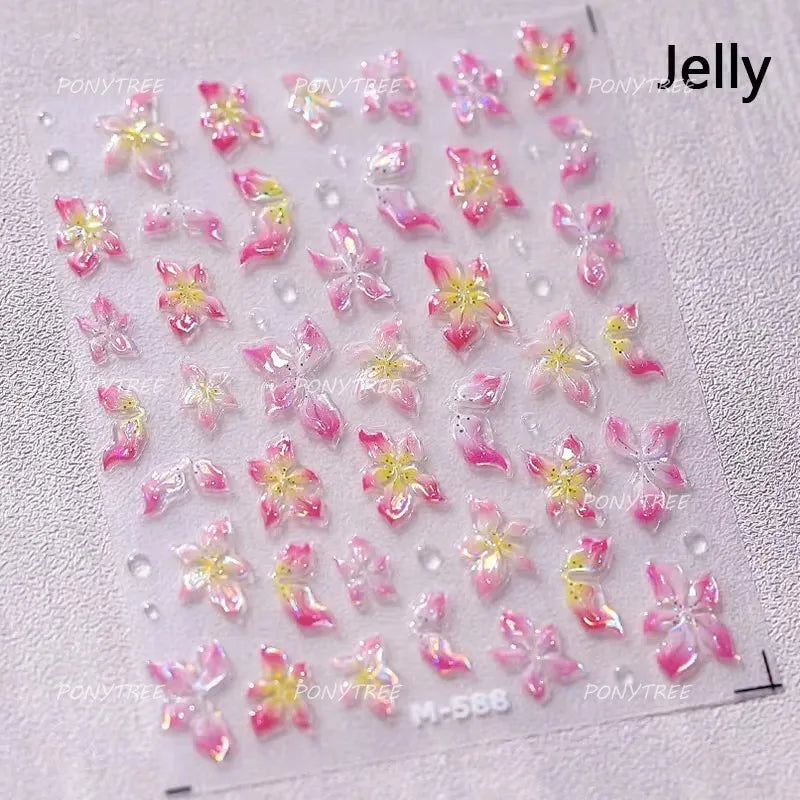 Charm Pink Yellow Flower Petal Stamen Stamen Peony Self Adhesive Nail Art Decorations Stickers Shiny Rhinestone Manicure Decals (ONLINE ORDER ONLY)