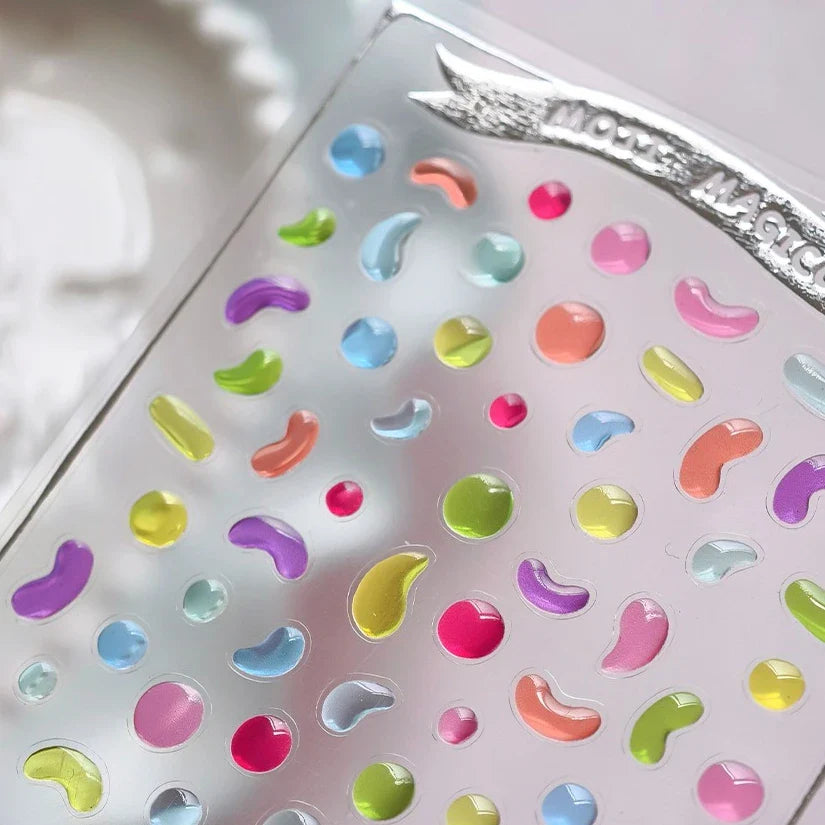 Colourful Graffiti Round Dot Line Water Droplet Cute Comma Geometric Jelly 5D Self Adhesive Nail Art Stickers Manicure Decals (Online Order Only)
