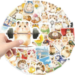55pcs Hello Cute Hamster Stickers Suitcase Skateboard Guitar DIY Laptop Waterproof Sticker Aesthetic PVC School Stationery ﻿ (Online Order Only)