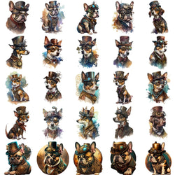 10/30/50pcs Vintage Steampunk Dog Sticker Packs (ONLINE ORDER ONLY)