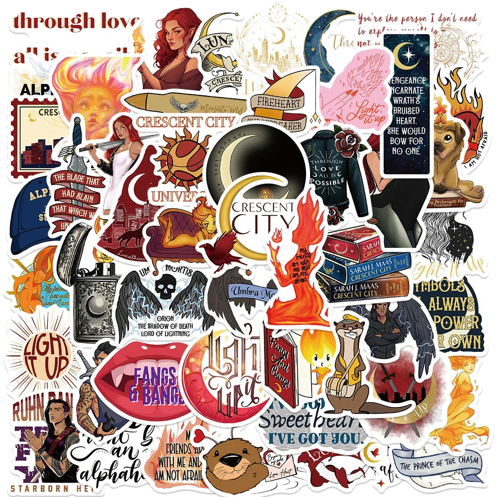 50PCS Crescent City Romance Book Stickers DIY Decal for Laptop, Guitar, Phone, Scrapbook (Online Order Only)