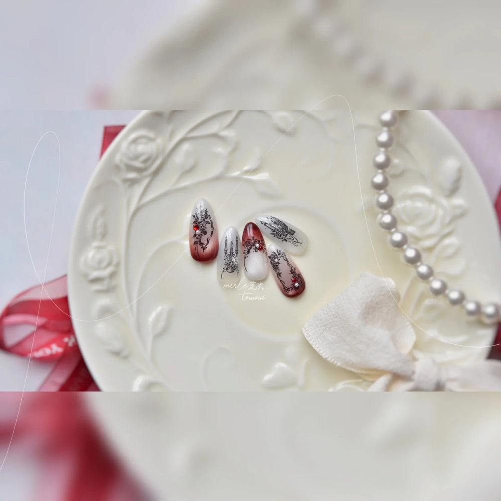 Retro Candlestick Holder Rose Rambler Birdcage Photo Frame Lace Self Adhesive Nail Art Sticker Charm Rhinestone Manicure Decal (Online Order Only)