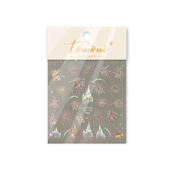 Colorful Fireworks Blooming Castle Romantic Brilliant Sky Self Adhesive Nail Art Stickers Star Shiny Rhinestone Manicure Decals (Online Order Only)