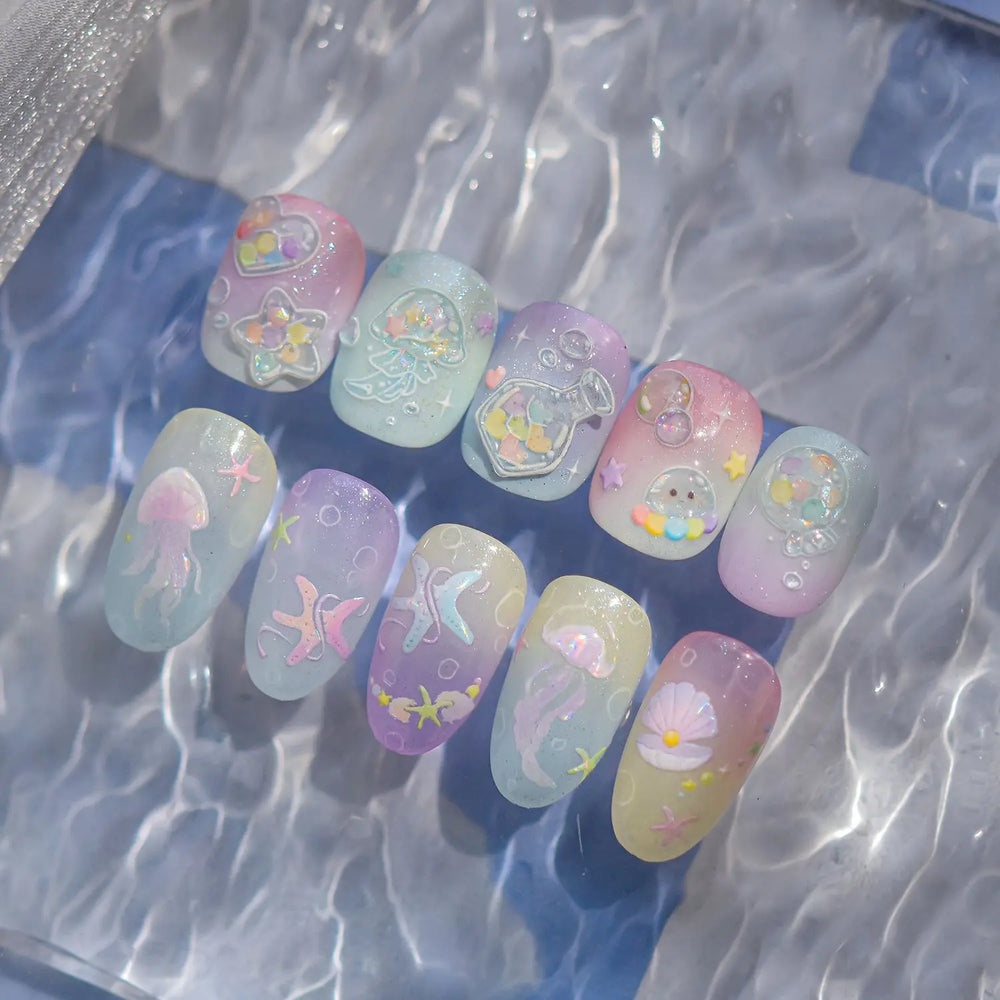 Infauna Jellyfish Conch Shell Starfish Octopus Coral Polypite Wishing Bottle Sea Self Adhesive Nail Art Stickers Manicure Decals (ONLINE ORDER ONLY)