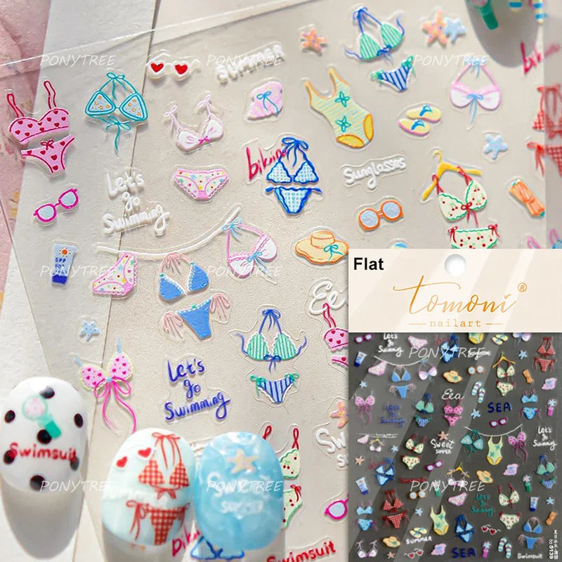 Colorful Swimsuit Bikini Fresh String Bag Vegetables Fruits Summer Beach Underwear Sunscreen Nail Art Stickers Manicure Decals (ONLINE ORDER ONLY)