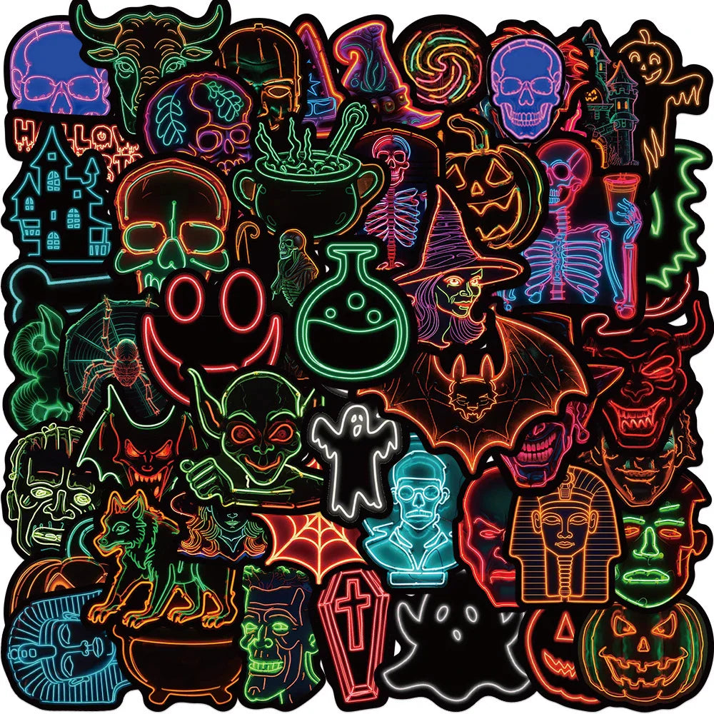 Neon Horror Halloween Cartoon Stickers Waterproof Skateboard Laptop Car Phone Motorcycle 10/30/50pcs (Online Order Only)