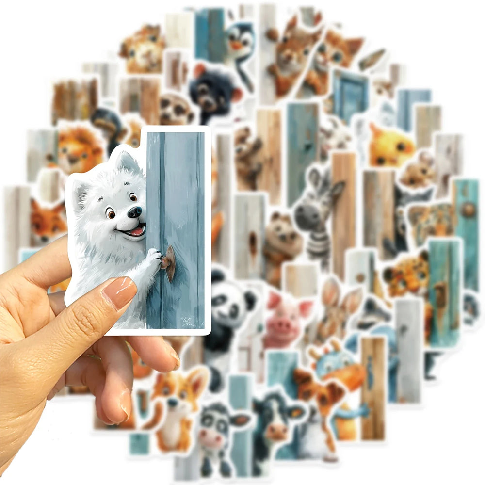 50PCS The Animal At The Door Stickers Aesthetic PVC Children Decoration Sticker For Sketchbook Scrapbook  Kids Classic Toys (Online Order Only)