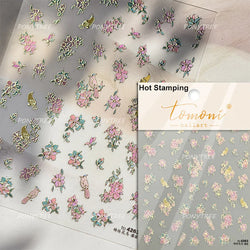 Antique Changle Flower Chrysanthemum Jade Pendant Feathers Green Leaf Adhesive Nail Art Stickers Flat Embossment Manicure Decals (Online Order Only)