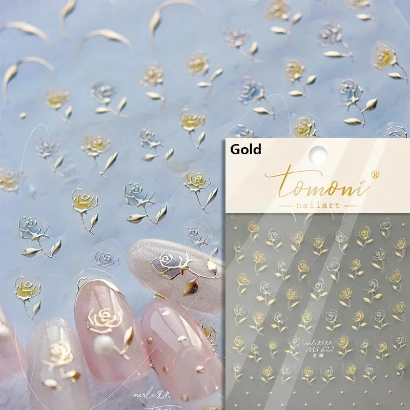 Charming Dreamy Shiny Jelly Blue Gradient Lily Flowers Rose Petal White Dot Chinese Colorful Nail Art Stickers Manicure Decals (ONLINE ORDER ONLY)