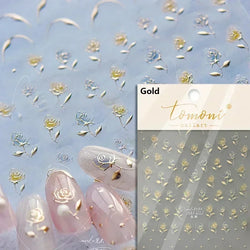Charming Dreamy Shiny Jelly Blue Gradient Lily Flowers Rose Petal White Dot Chinese Colorful Nail Art Stickers Manicure Decals (ONLINE ORDER ONLY)